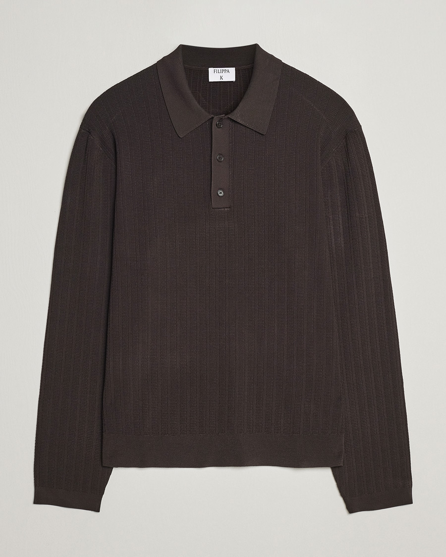 Men | Sweaters & Knitwear | Filippa K | Structured Knitted Polo Dark Oak