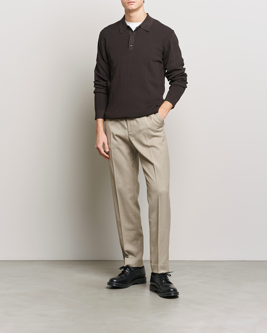 Men | Sweaters & Knitwear | Filippa K | Structured Knitted Polo Dark Oak