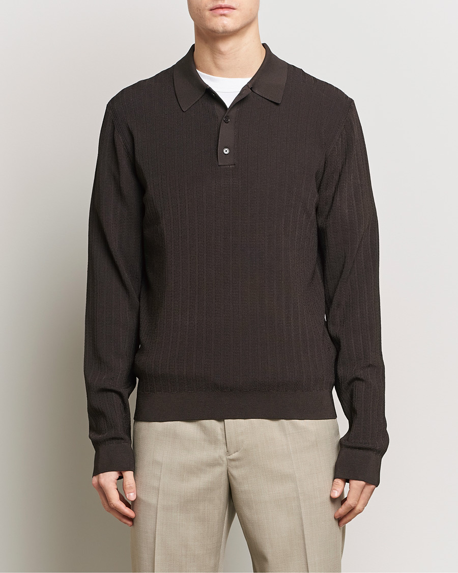 Men | Sweaters & Knitwear | Filippa K | Structured Knitted Polo Dark Oak