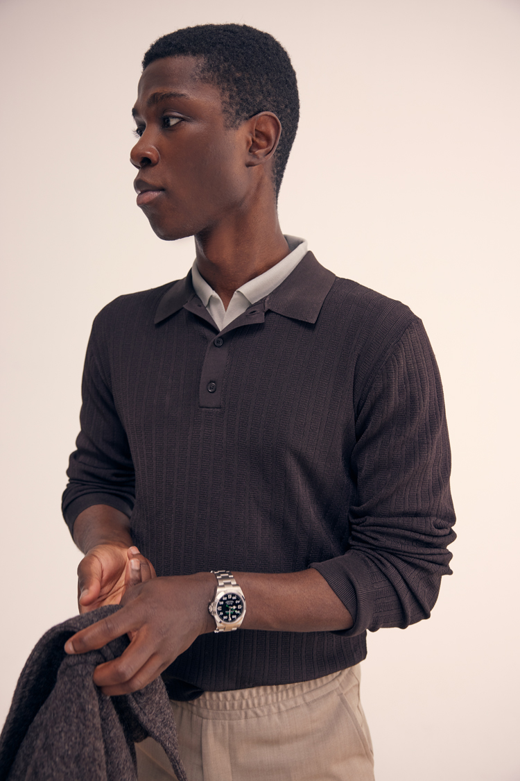 Men | Sweaters & Knitwear | Filippa K | Structured Knitted Polo Dark Oak