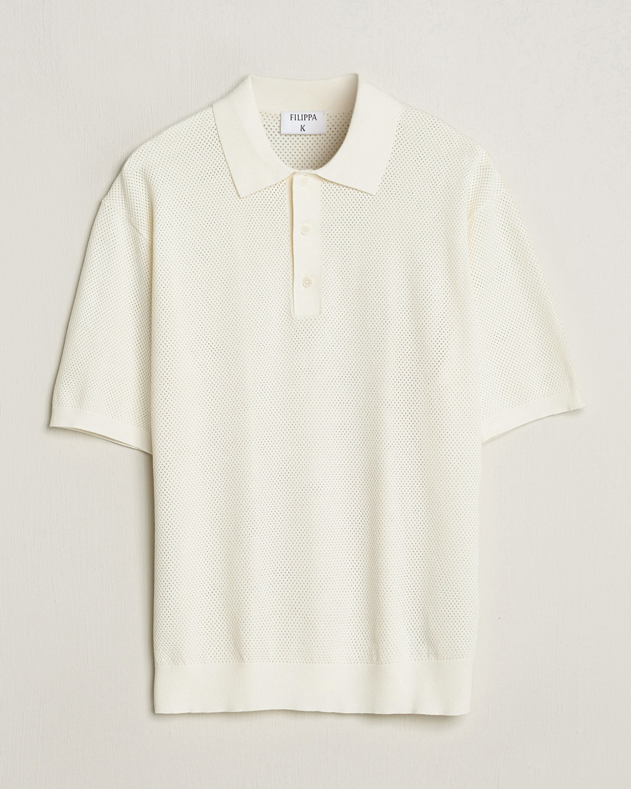 Men | Polo Shirts | Filippa K | Mesh Knitted Polo Chalk White