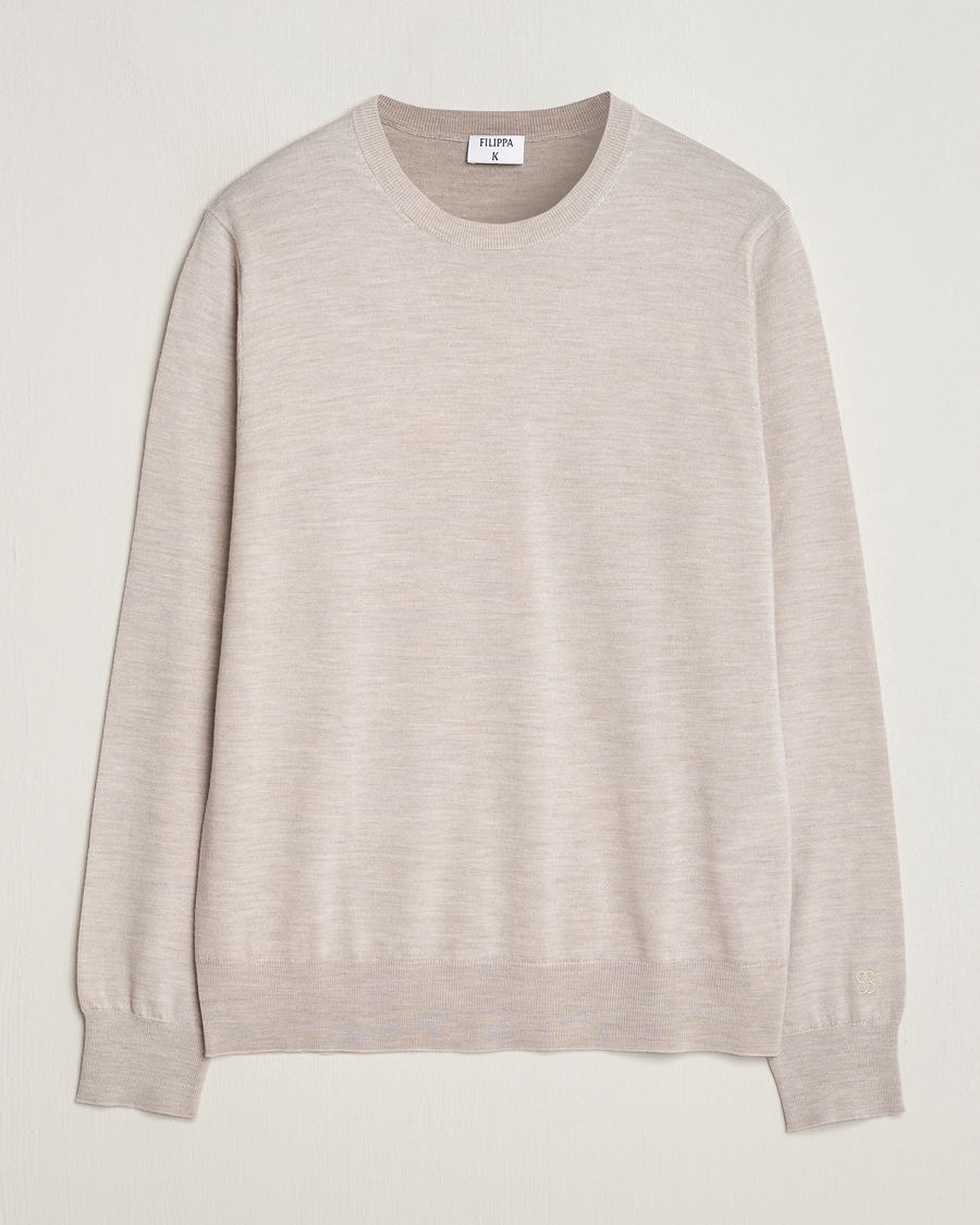 Men | Sweaters & Knitwear | Filippa K | Merino Round Neck Sweater Beige Melange