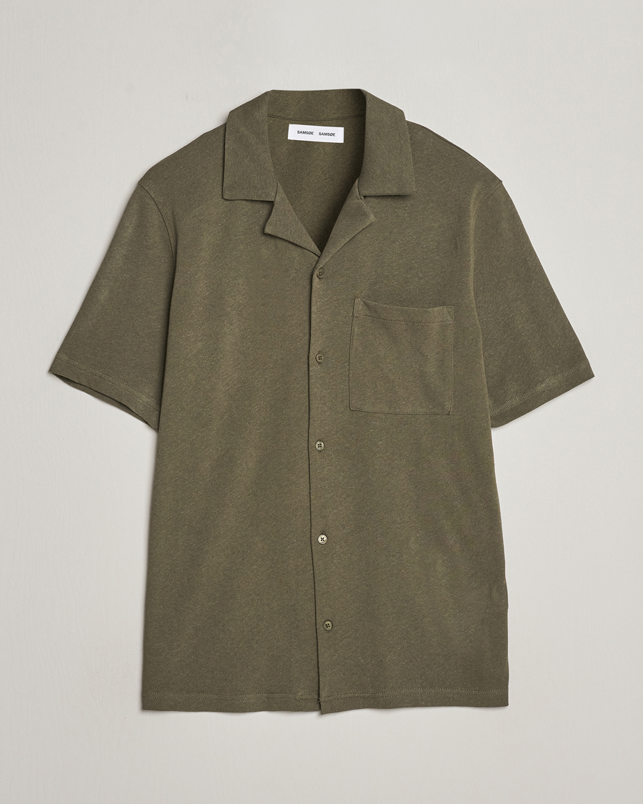 Men | Shirts | Samsøe Samsøe | Samartin Cotton/Linen Short Sleeve Shirt Dusty Olive
