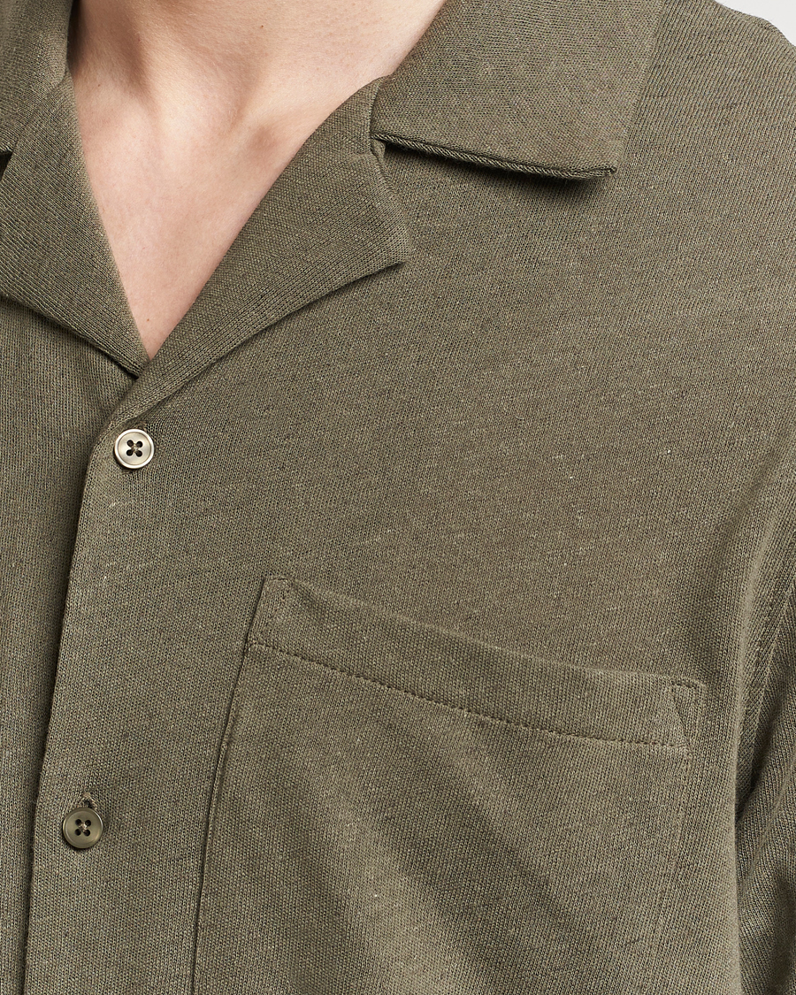 Men | Shirts | Samsøe Samsøe | Samartin Cotton/Linen Short Sleeve Shirt Dusty Olive