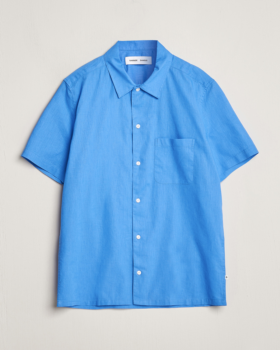Men | Shirts | Samsøe Samsøe | Avan Linen/Cotton Short Sleeve Shirt Super Sonic