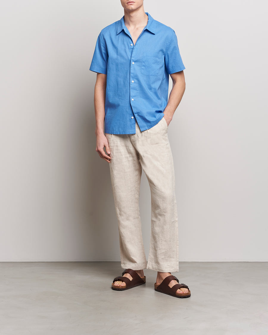 Men | Shirts | Samsøe Samsøe | Avan Linen/Cotton Short Sleeve Shirt Super Sonic