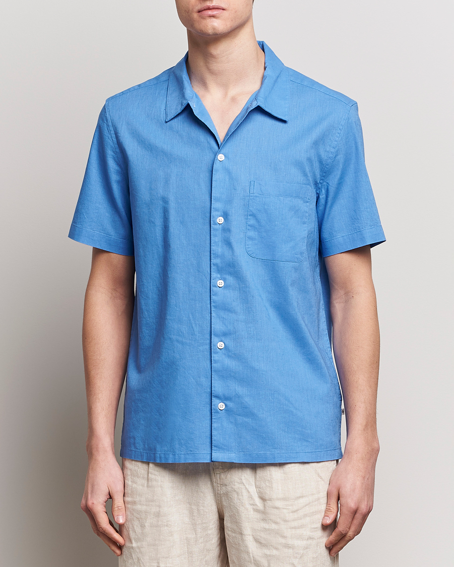 Men | Shirts | Samsøe Samsøe | Avan Linen/Cotton Short Sleeve Shirt Super Sonic
