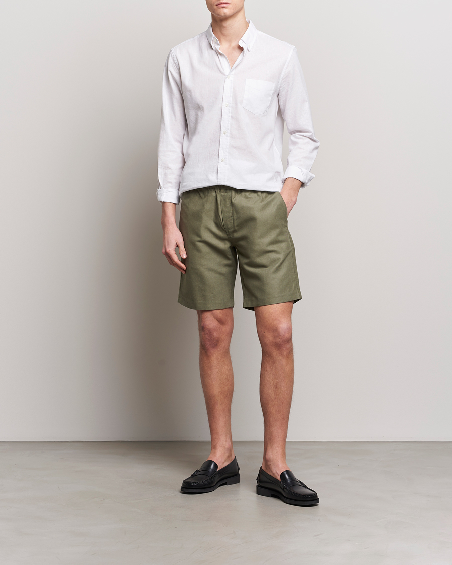Men | Shorts | Samsøe Samsøe | Smith Linen/Cotton Drawstring Shorts Dusty Olive