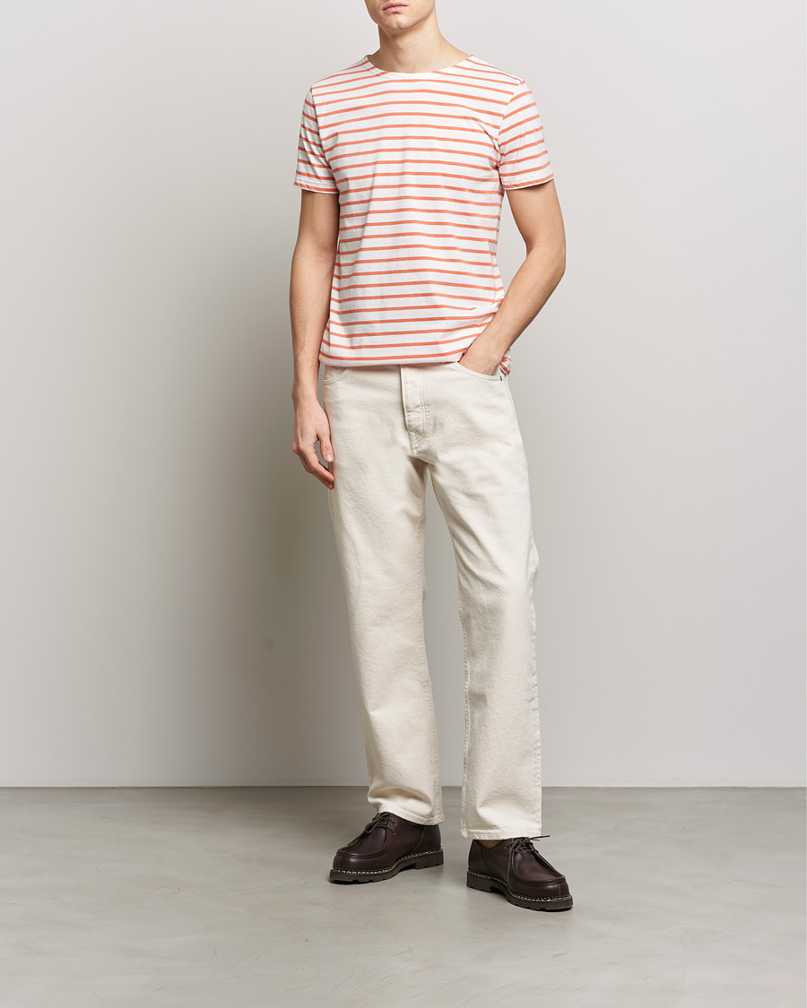 Men | T-Shirts | Armor-lux | Hoëdic Boatneck Héritage Stripe T-shirt Milk/Coral