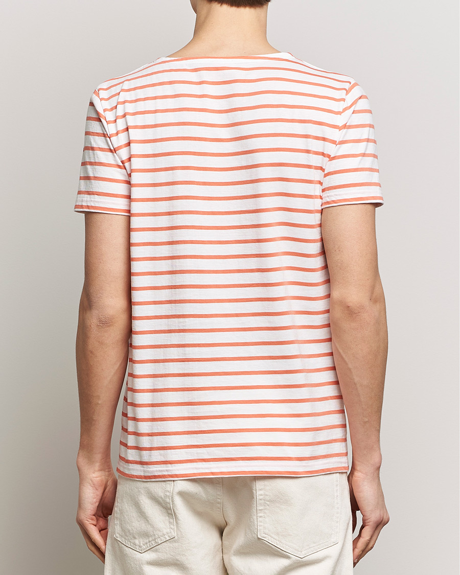 Men | T-Shirts | Armor-lux | Hoëdic Boatneck Héritage Stripe T-shirt Milk/Coral