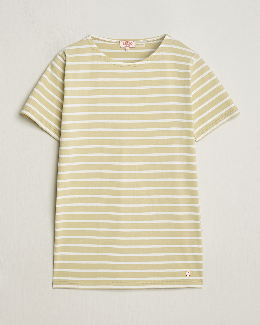 Men | T-Shirts | Armor-lux | Hoëdic Boatneck Héritage Stripe T-shirt Pale Olive/Milk