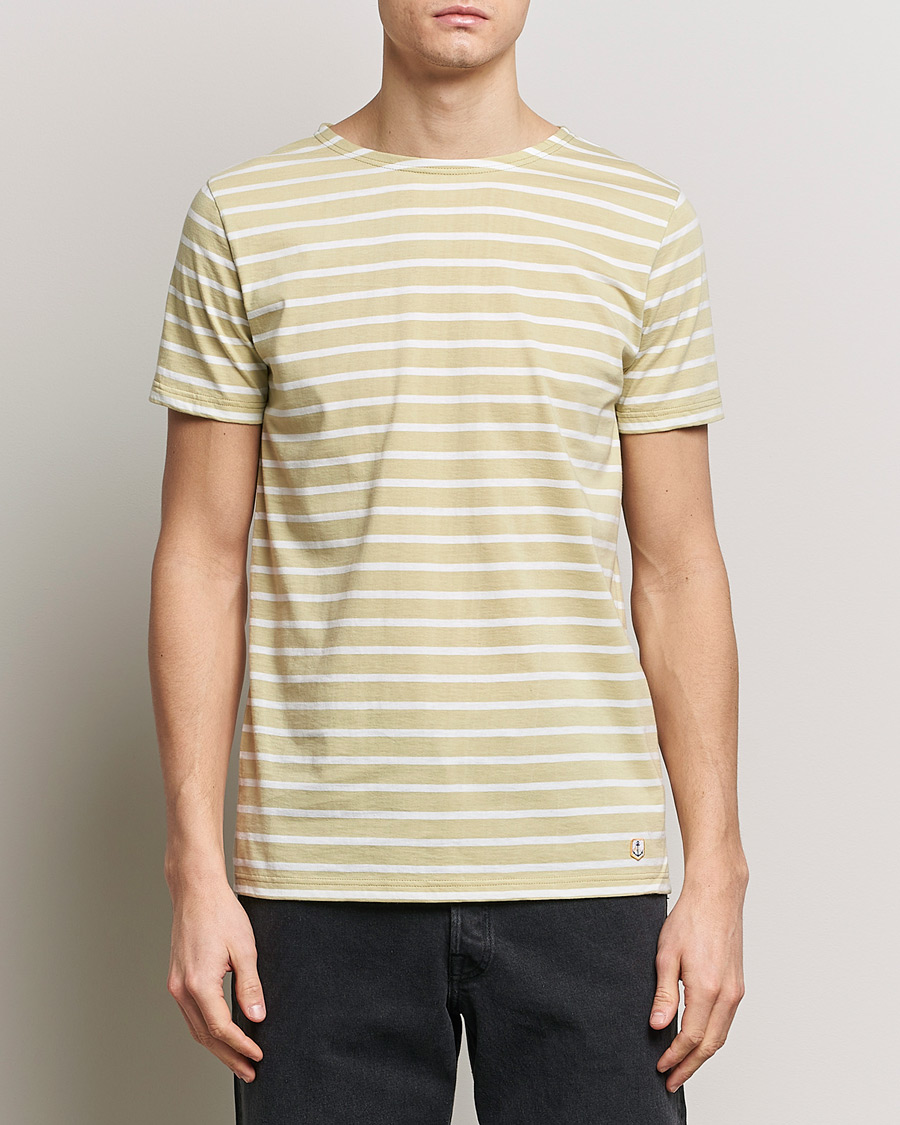 Men | T-Shirts | Armor-lux | Hoëdic Boatneck Héritage Stripe T-shirt Pale Olive/Milk