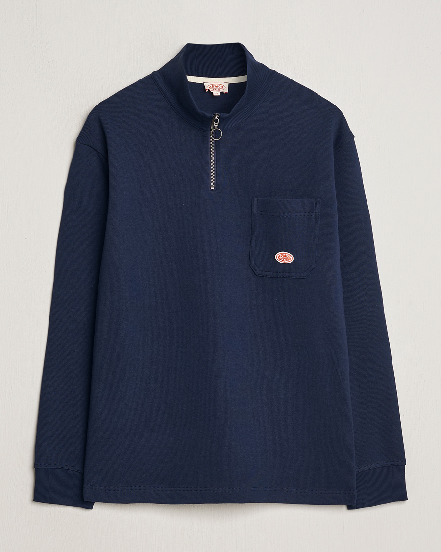 Men | Sweaters & Knitwear | Armor-lux | Camionneur Cotton Half Zip Sweater Deep Marine