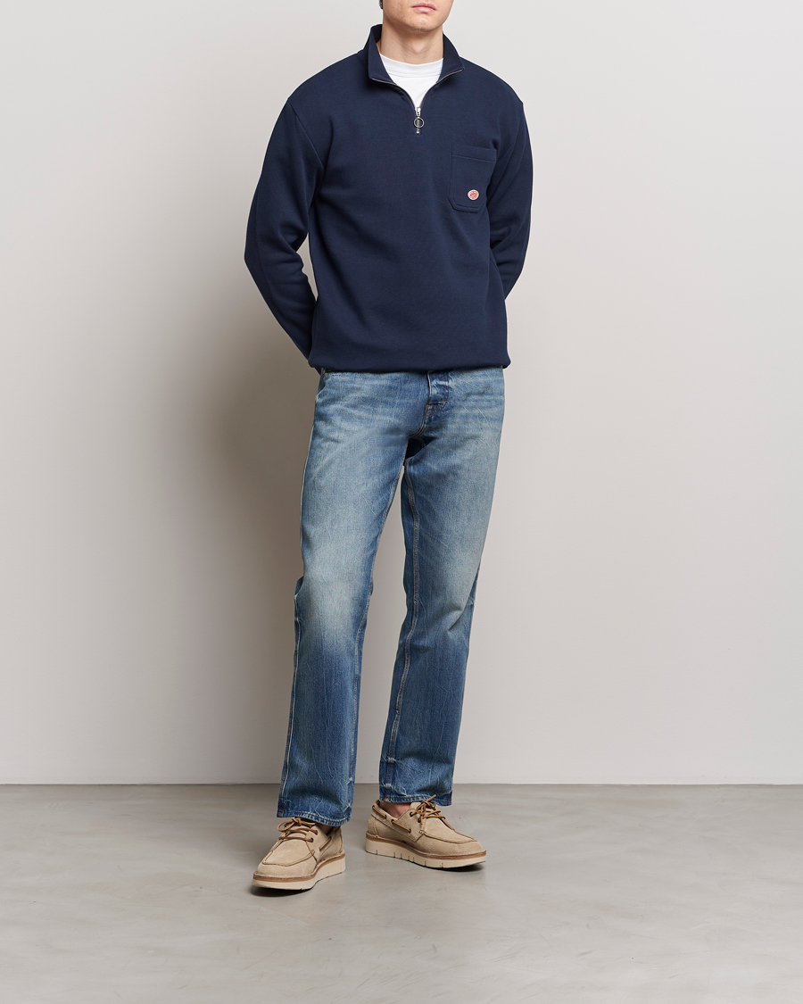 Men | Sweaters & Knitwear | Armor-lux | Camionneur Cotton Half Zip Sweater Deep Marine