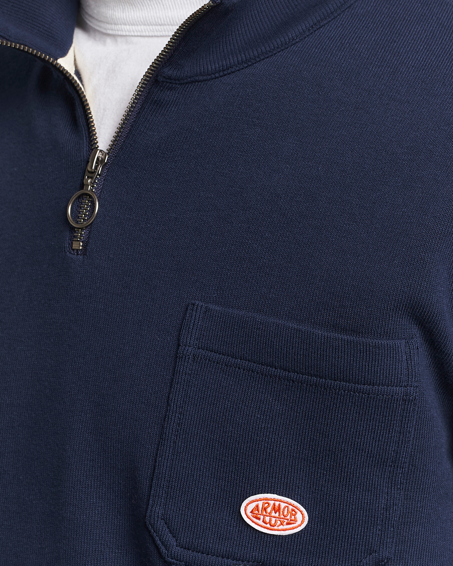 Men | Sweaters & Knitwear | Armor-lux | Camionneur Cotton Half Zip Sweater Deep Marine