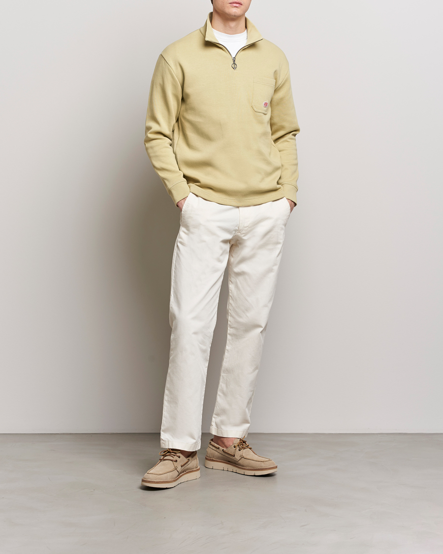 Men | Sweaters & Knitwear | Armor-lux | Camionneur Cotton Half Zip Sweater Pale Olive