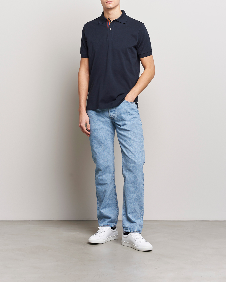 Men | Polo Shirts | Paul Smith | Placket Stripe Polo Navy