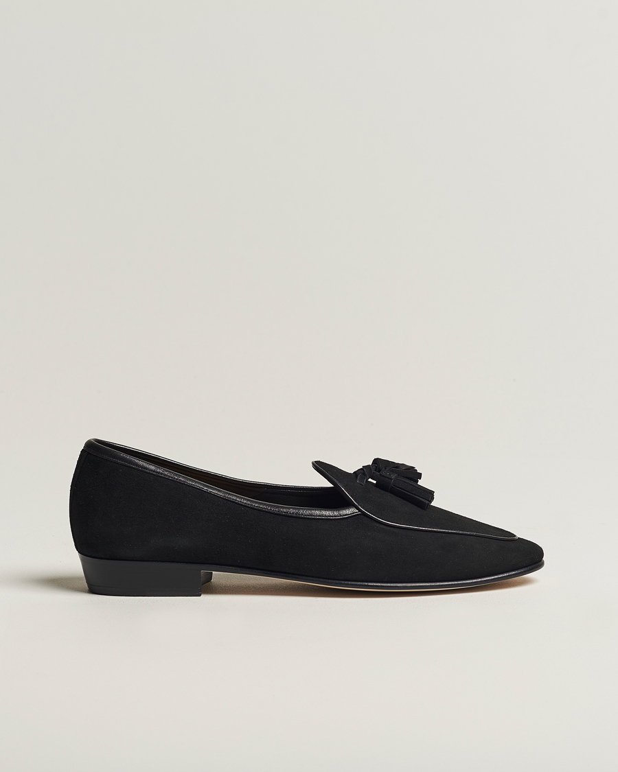 Men | Baudoin & Lange Sagan Classic Tassel Loafers Black Suede | Baudoin & Lange | Sagan Classic Tassel Loafers Black Suede