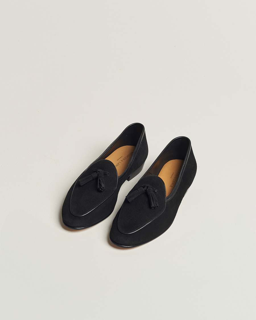 Men | Baudoin & Lange Sagan Classic Tassel Loafers Black Suede | Baudoin & Lange | Sagan Classic Tassel Loafers Black Suede