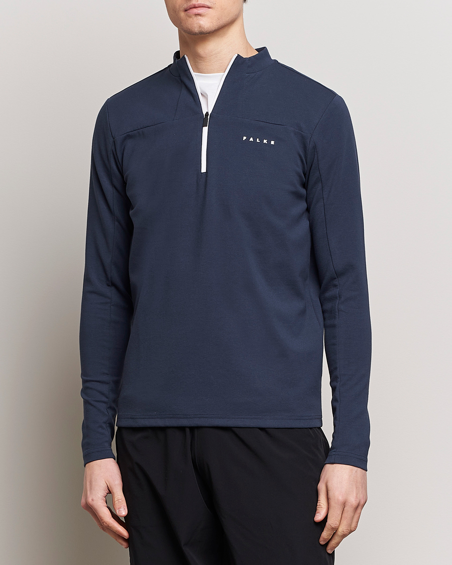 Men | Sweaters & Knitwear | Falke Sport | Falke Organic Cotton Mix Half Zip Space Blue