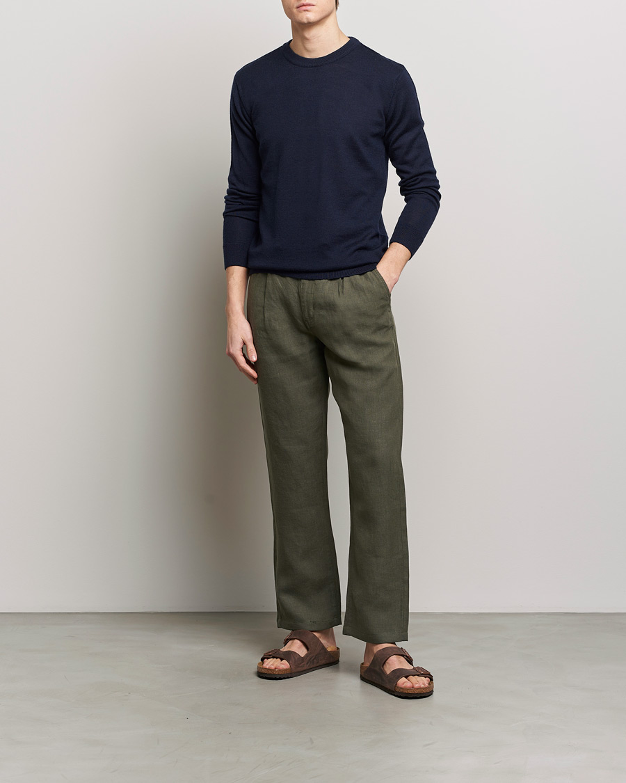 Men | Sweaters & Knitwear | KnowledgeCotton Apparel | Regular Merino Knit Crew Neck Total Eclipse