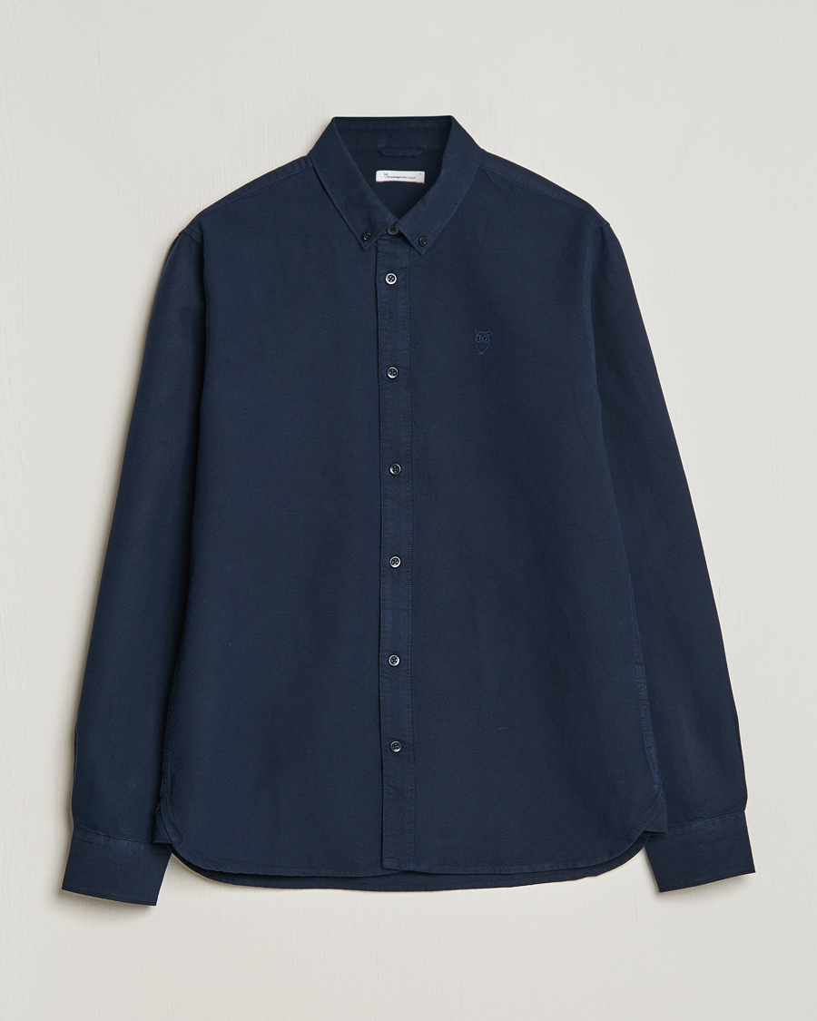 Men | Shirts | KnowledgeCotton Apparel | Harald Small Owl Regular Oxford Shirt Total Eclipse