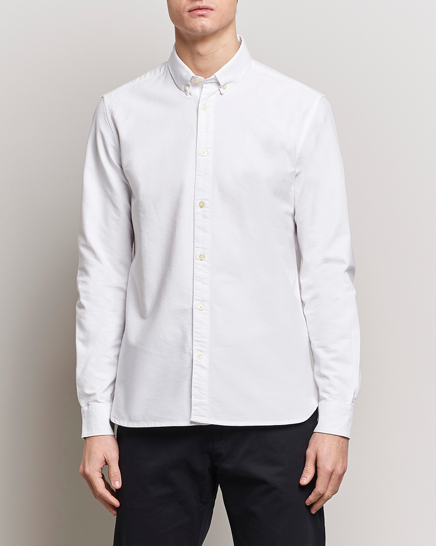 Men | Shirts | KnowledgeCotton Apparel | Harald Small Owl Regular Oxford Shirt Bright White