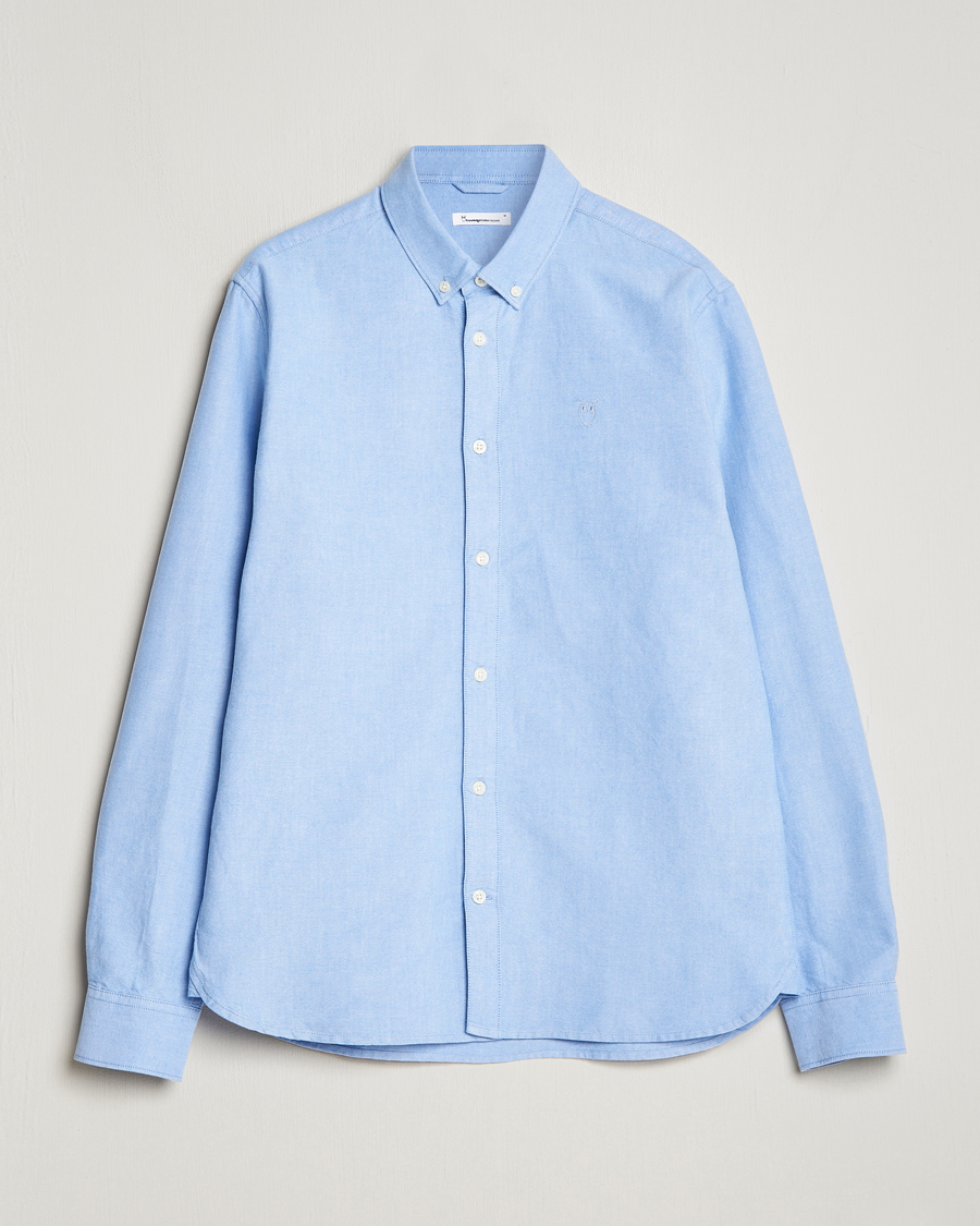 Men | Shirts | KnowledgeCotton Apparel | Harald Small Owl Regular Oxford Shirt Lapis Blue