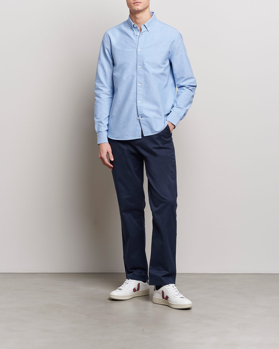 Men | Shirts | KnowledgeCotton Apparel | Harald Small Owl Regular Oxford Shirt Lapis Blue
