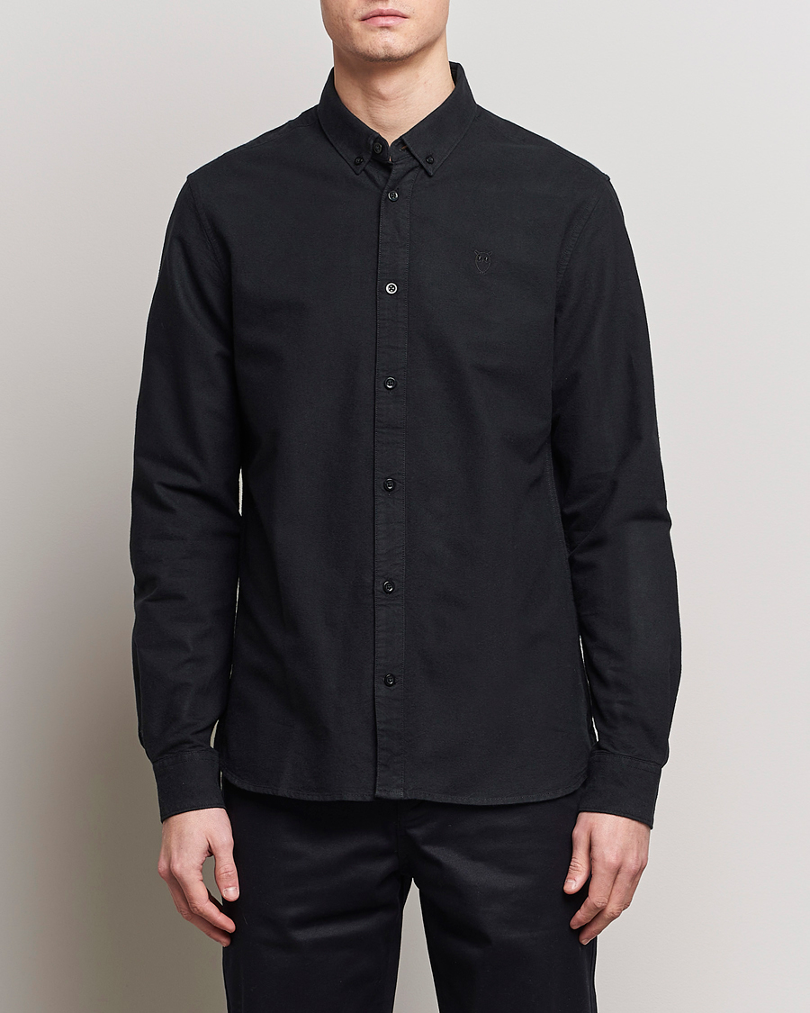Men | Shirts | KnowledgeCotton Apparel | Harald Small Owl Regular Oxford Shirt Jet Black