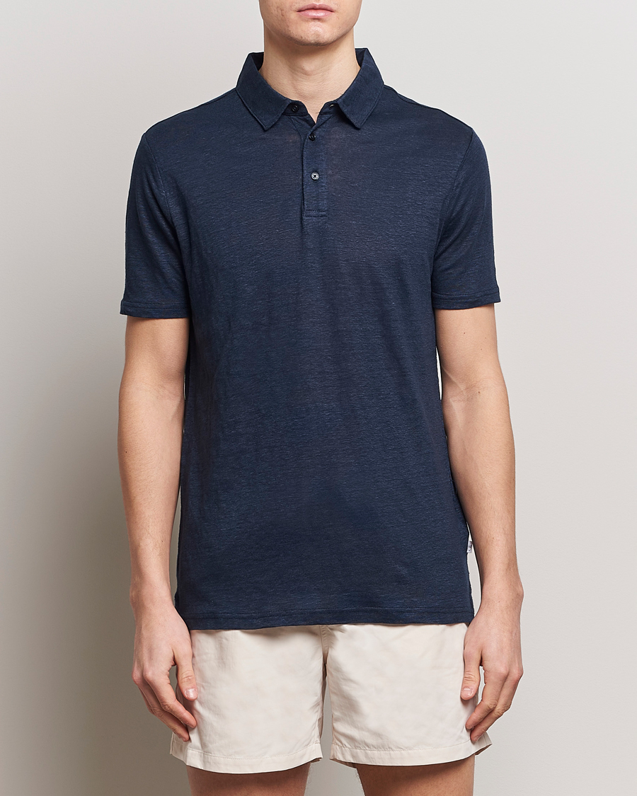 Men | Polo Shirts | KnowledgeCotton Apparel | Regular Linen Polo Total Eclipse