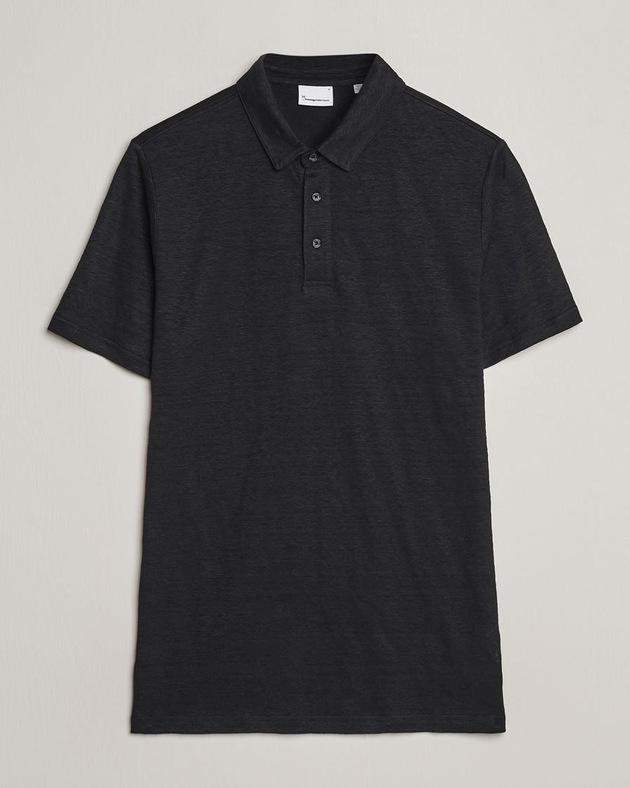 Men | Polo Shirts | KnowledgeCotton Apparel | Regular Linen Polo Black