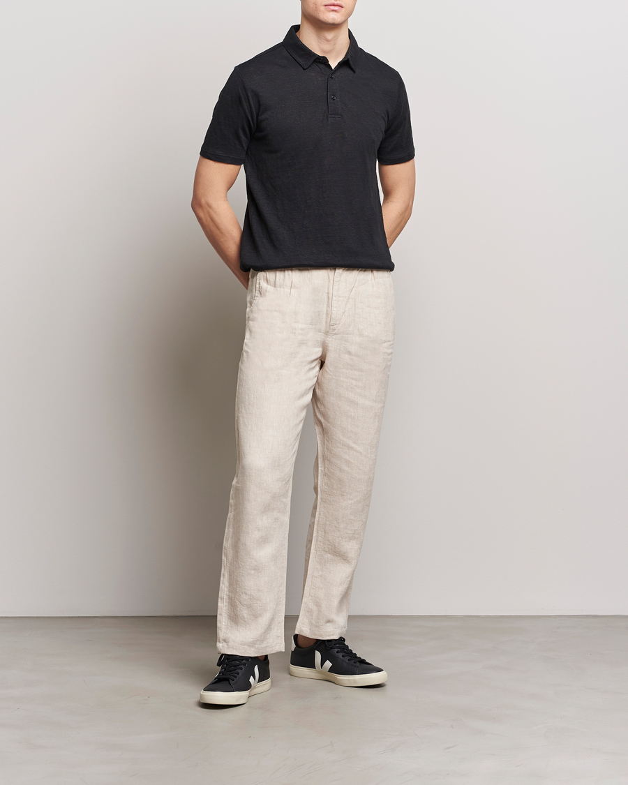 Men | Polo Shirts | KnowledgeCotton Apparel | Regular Linen Polo Black