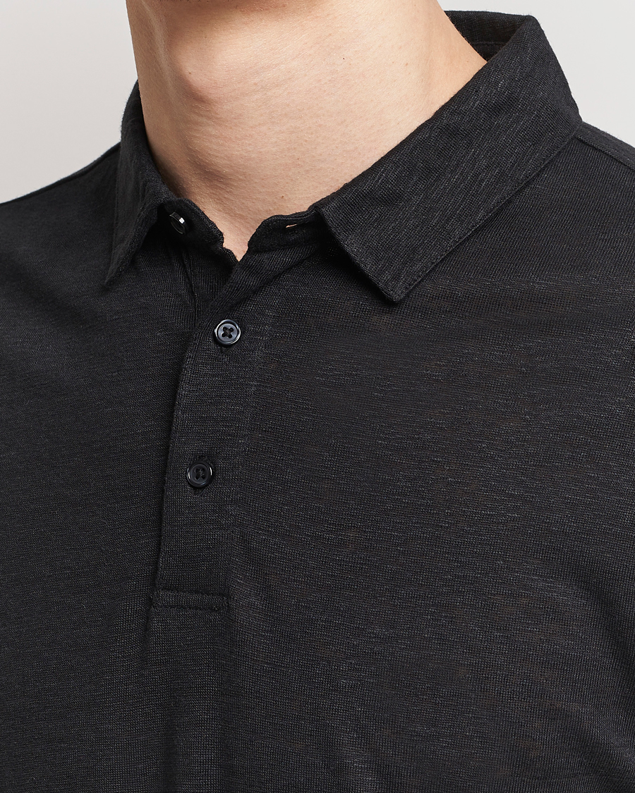 Men | Polo Shirts | KnowledgeCotton Apparel | Regular Linen Polo Black