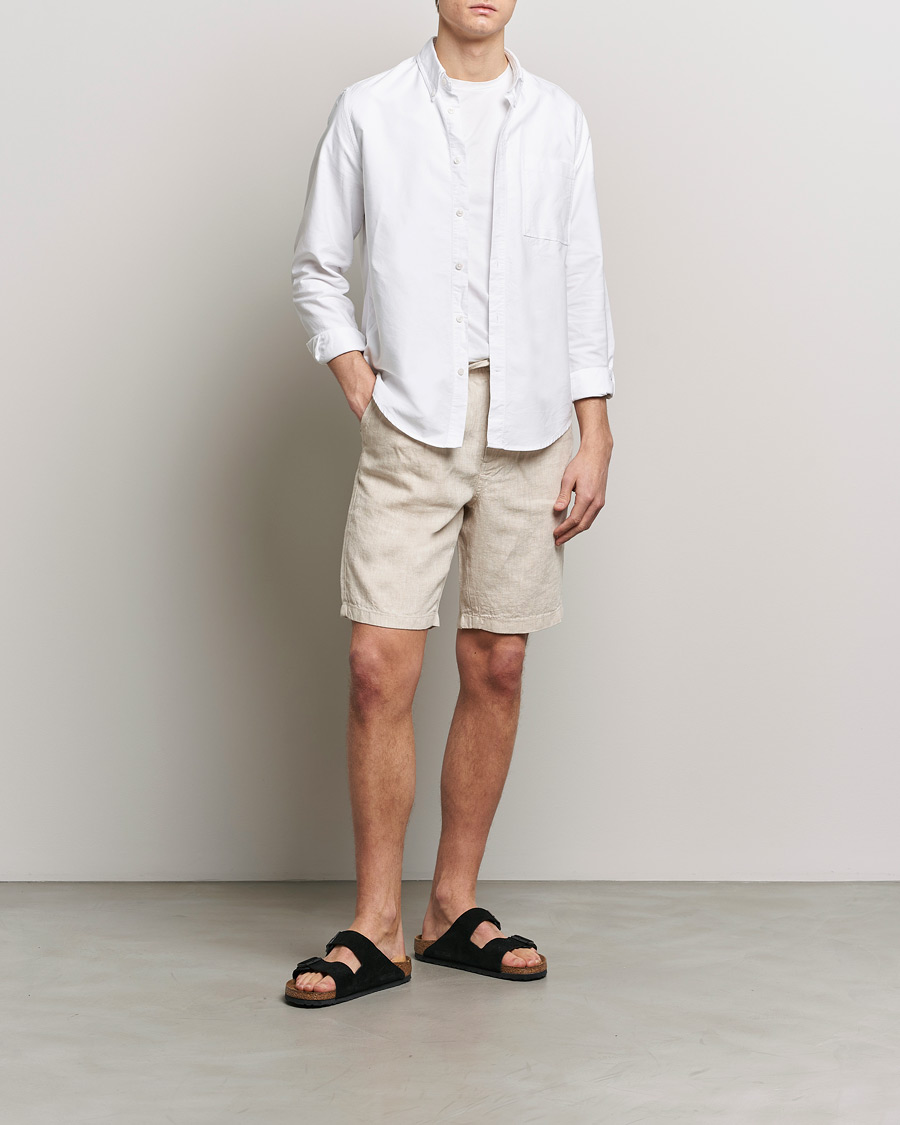 Men | Shorts | KnowledgeCotton Apparel | Loose Linen Shorts Light Feather Grey