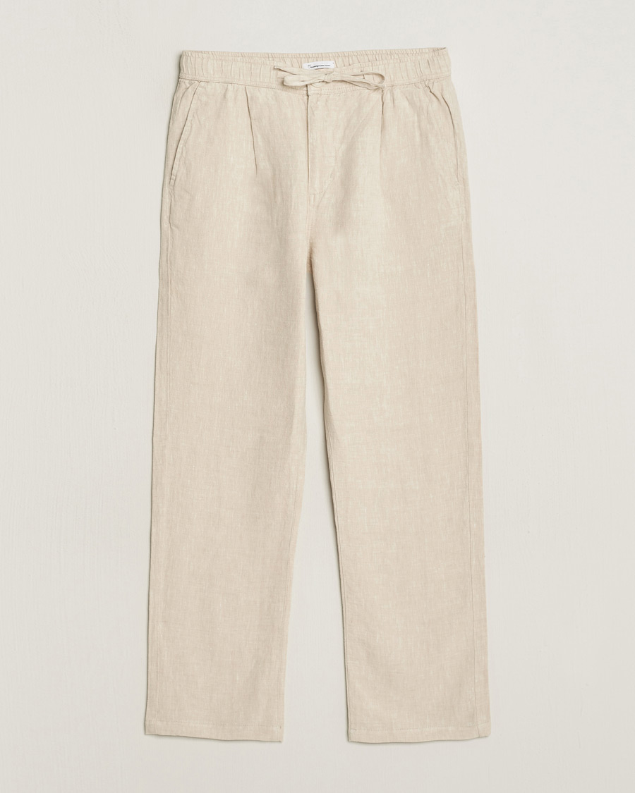 Men | Trousers | KnowledgeCotton Apparel | Loose Linen Pants Light Feather Grey