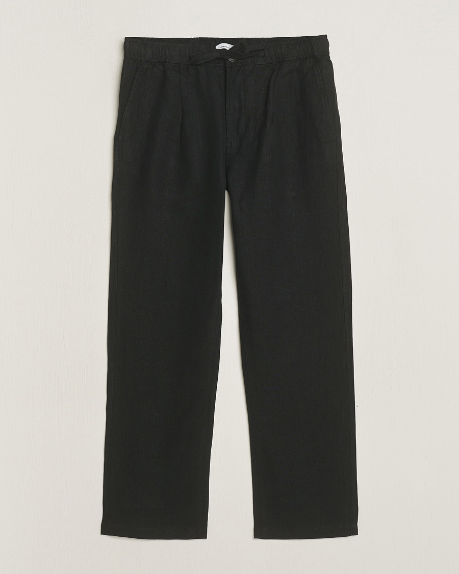 Men | Trousers | KnowledgeCotton Apparel | Loose Linen Pants Black