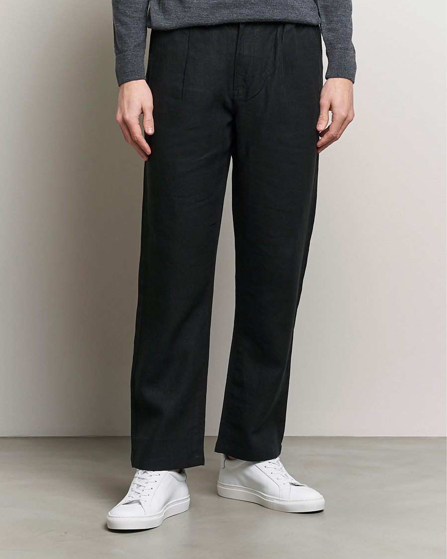 Men | Trousers | KnowledgeCotton Apparel | Loose Linen Pants Black