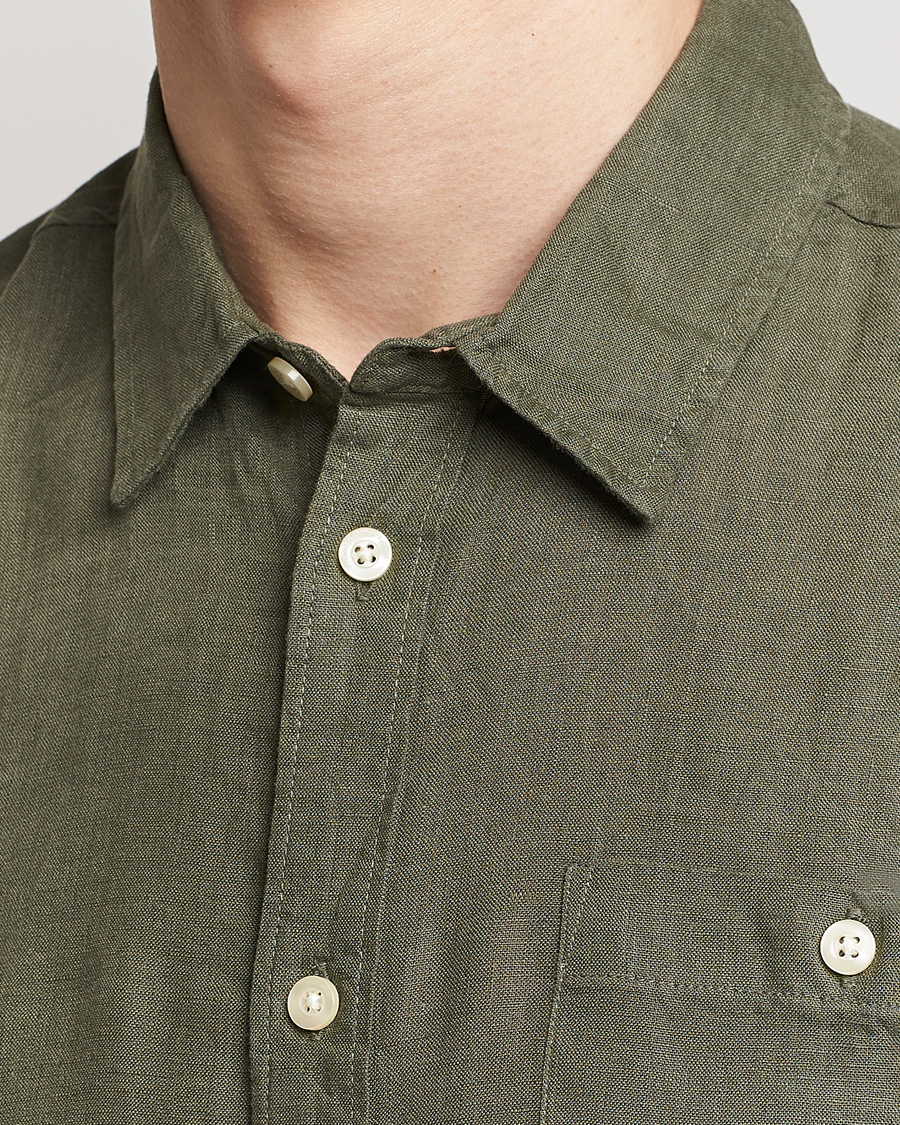 Men | Shirts | KnowledgeCotton Apparel | Regular Linen Shirt Burnt Olive