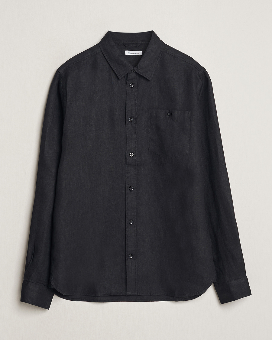 Men | Shirts | KnowledgeCotton Apparel | Regular Linen Shirt Black