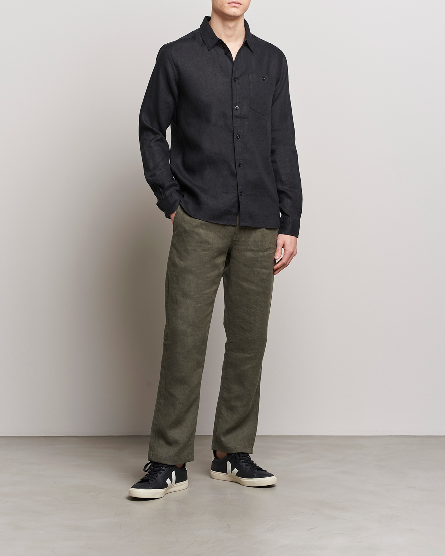 Men | Shirts | KnowledgeCotton Apparel | Regular Linen Shirt Black