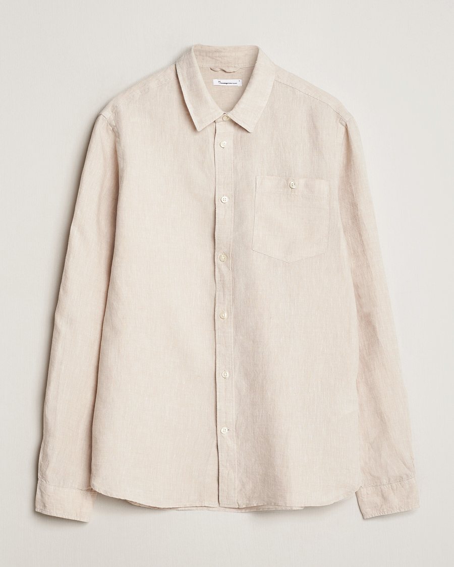 Men | Shirts | KnowledgeCotton Apparel | Regular Linen Shirt Light Feather Grey