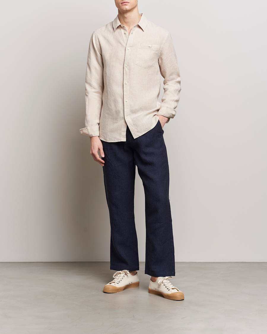 Men | Shirts | KnowledgeCotton Apparel | Regular Linen Shirt Light Feather Grey