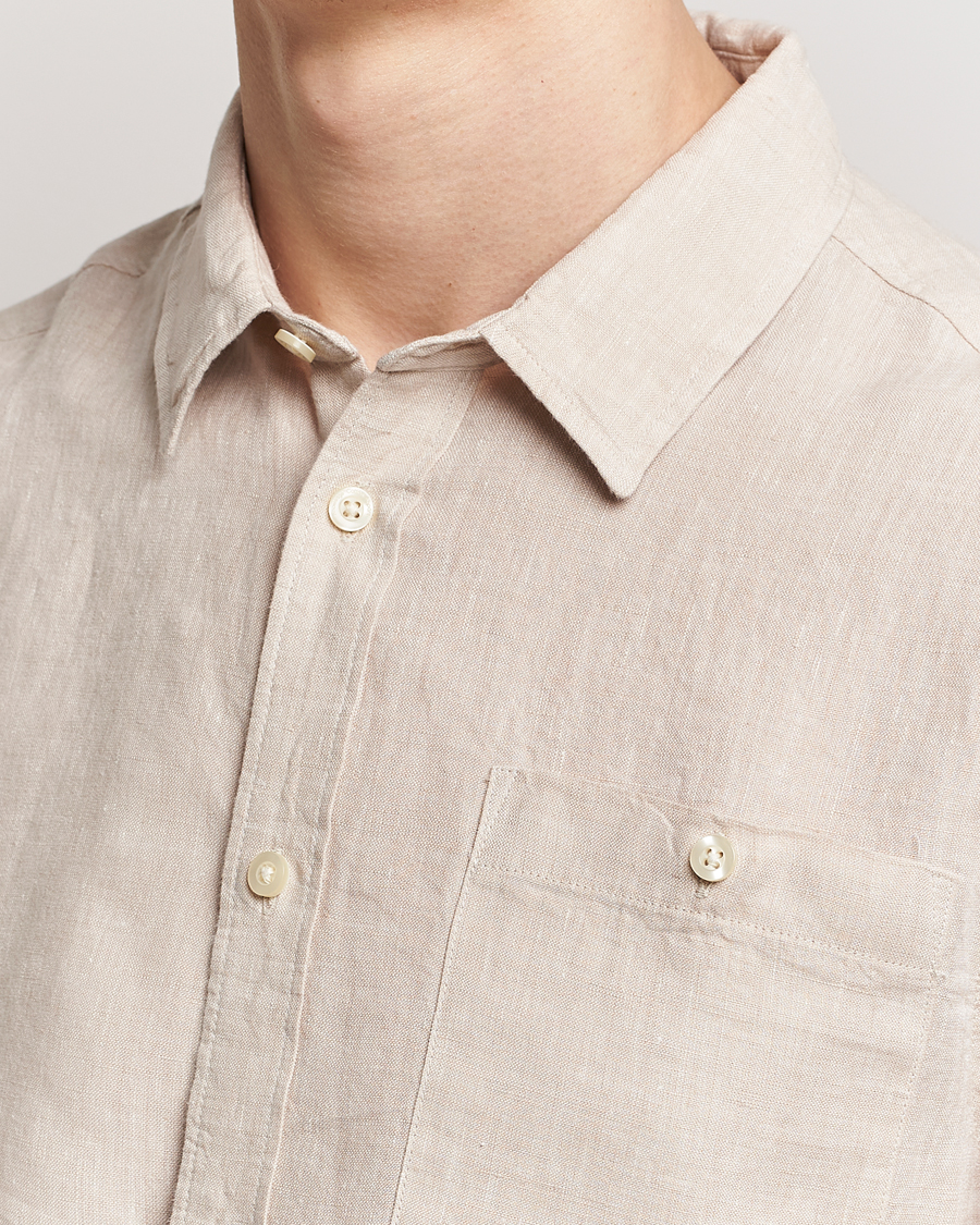 Men | Shirts | KnowledgeCotton Apparel | Regular Linen Shirt Light Feather Grey