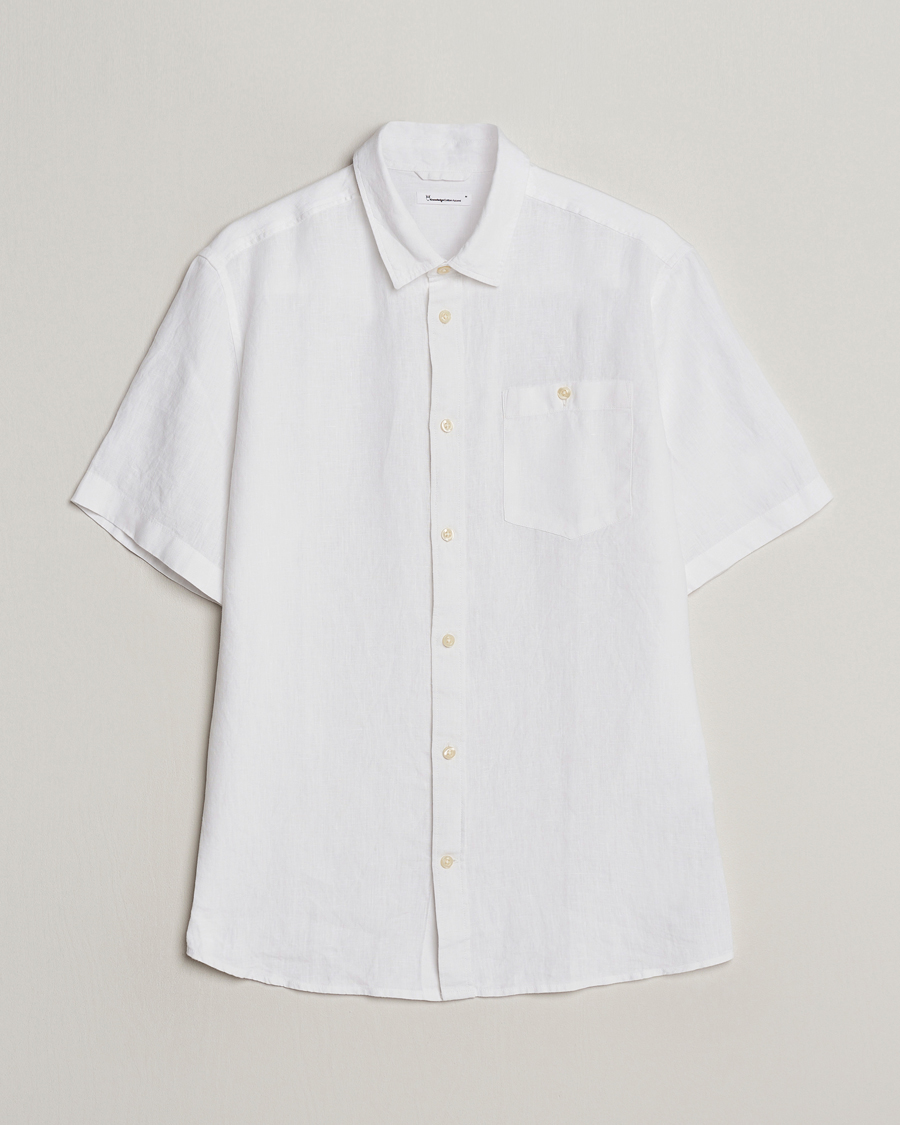Men | Shirts | KnowledgeCotton Apparel | Regular Short Sleeve Linen Shirt Bright White