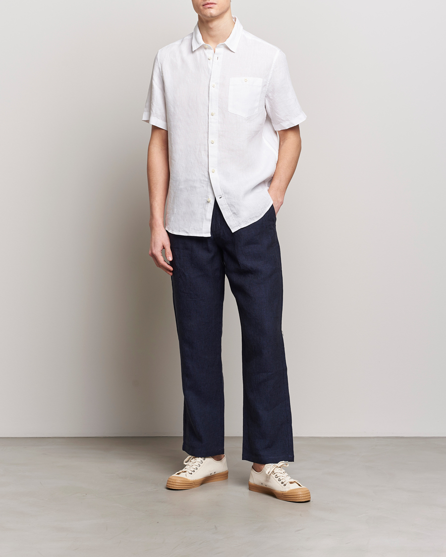 Men | Shirts | KnowledgeCotton Apparel | Regular Short Sleeve Linen Shirt Bright White