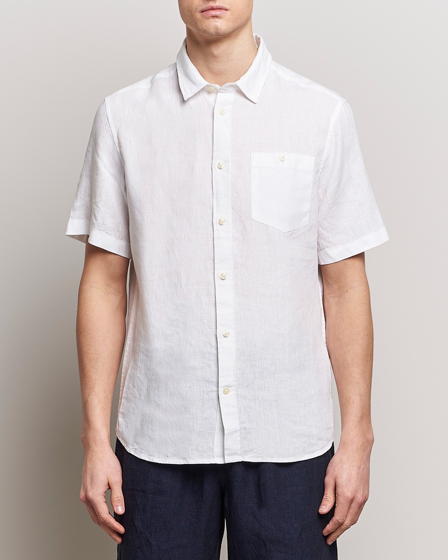 Men | Shirts | KnowledgeCotton Apparel | Regular Short Sleeve Linen Shirt Bright White