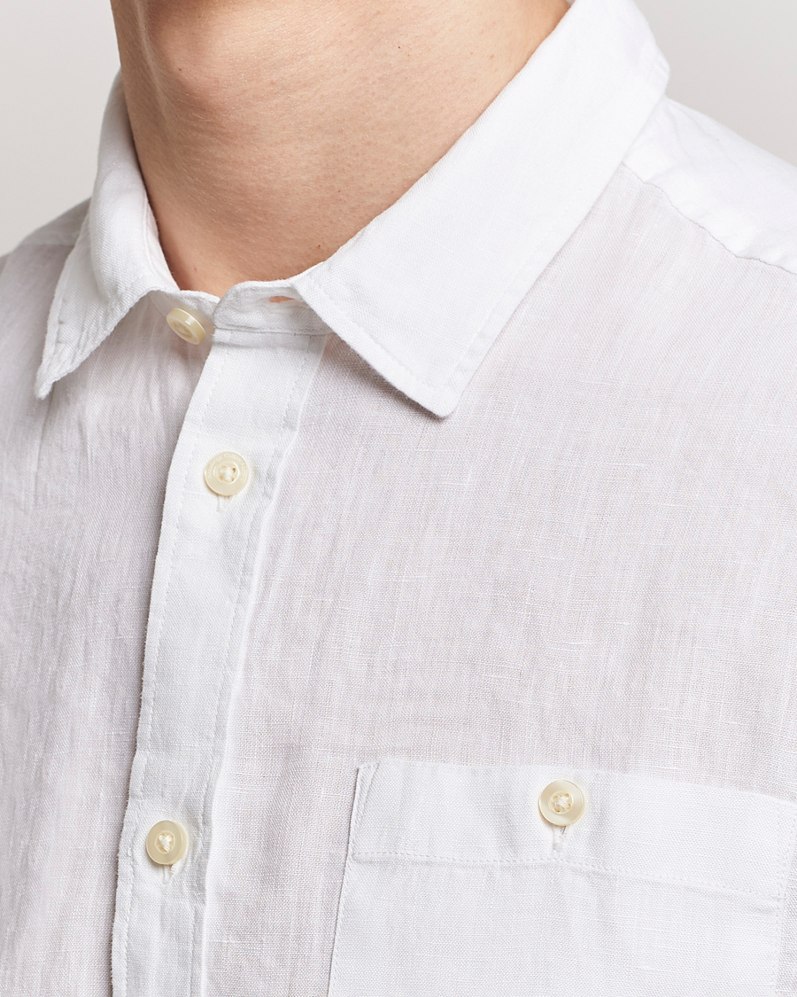 Men | Shirts | KnowledgeCotton Apparel | Regular Short Sleeve Linen Shirt Bright White