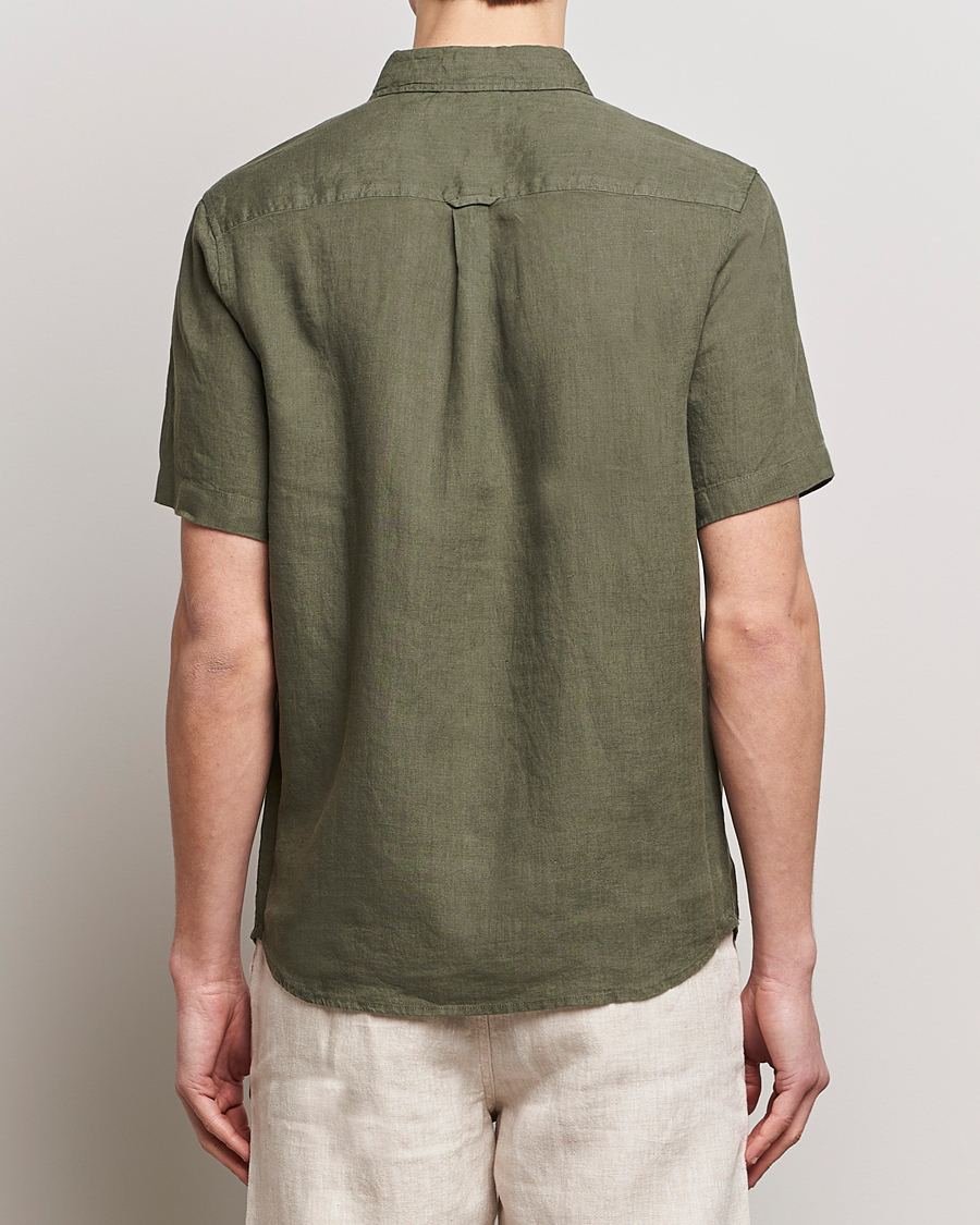 Men | Shirts | KnowledgeCotton Apparel | Regular Short Sleeve Linen Shirt Burned Olive