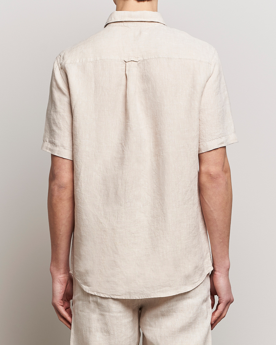 Men | Shirts | KnowledgeCotton Apparel | Regular Short Sleeve Linen Shirt Yarndyed Beige